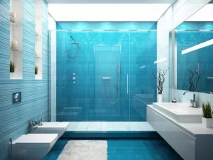 清新系蓝色卫生间装修效果图  卫生间蓝色瓷砖效果图