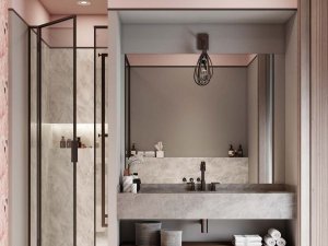 北欧风格优雅卫生间装修效果图   浴室玻璃隔断门图片