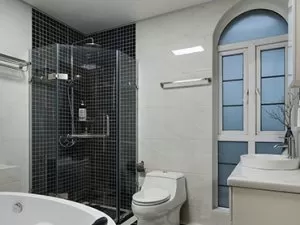 北欧风格卫生间黑白色地砖效果图  淋浴房效果图