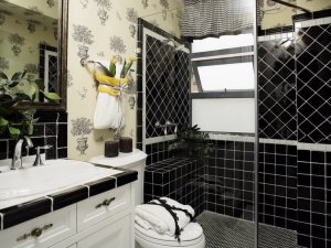 暗黑风格卫生间瓷砖铺装效果图 淋浴间装修效果图