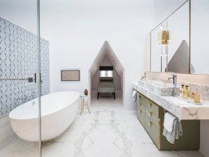 金属色双人浴室柜图片 大户型卫浴装修效果图