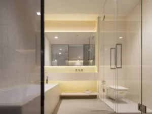 简约卫生间浴室玻璃隔断装修效果图 浴室浴缸图片