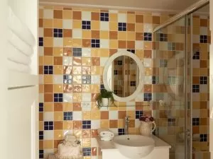欧式风格卫生间瓷砖铺装效果图 单人浴室柜图片