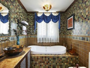 东南亚风情卫生间装修效果图 花色瓷砖图片
