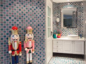 卫生间马赛克瓷砖铺装效果图 白色浴室柜图片