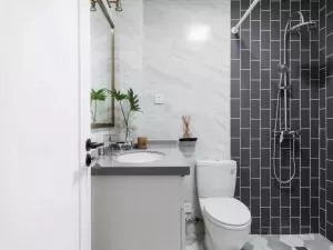 简约北欧风黑白卫浴间效果图 浴室花洒设计图片
