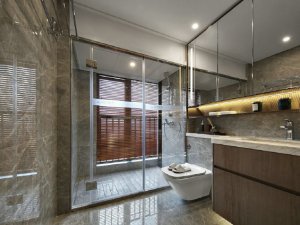 现代风格卫浴间装修效果图 灰色系卫浴间瓷砖设计图