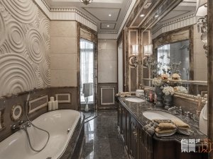 欧式豪华浴室装修效果图 大理石材质浴缸图片