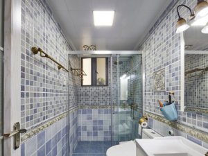 地中海风浴室效果图 玻璃淋浴房效果图