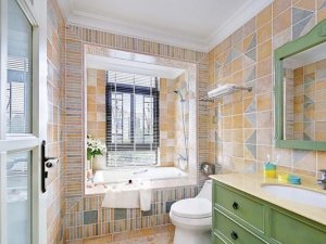 美式卫生间图片大全 清爽绿色浴室柜图片