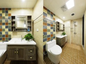 美式卫生间图片大全 实木浴室柜效果图