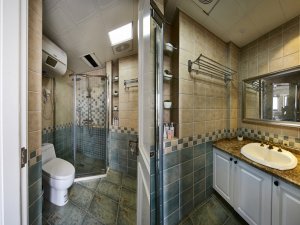 美式整体淋浴房图片 白色实木浴室柜效果图