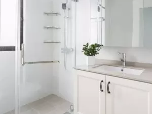 纯白色卫生间装修效果图 整体玻璃淋浴房图片