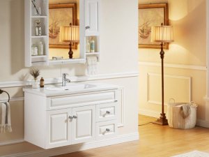 法恩莎卫浴 白色简欧浴室柜组合欧式实木正品时尚挂墙浴柜FPGM3616H-F效果图
