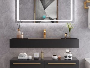 卡贝卫浴效果图 分体式黑金浴室柜产品图片