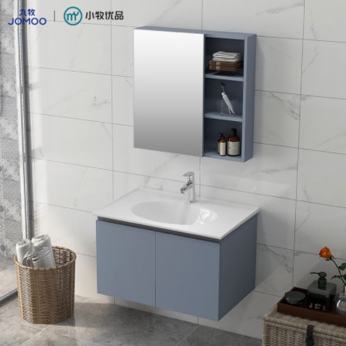 小牧優品衛浴爆款產品 實木灰藍色懸掛式浴室柜0960_3