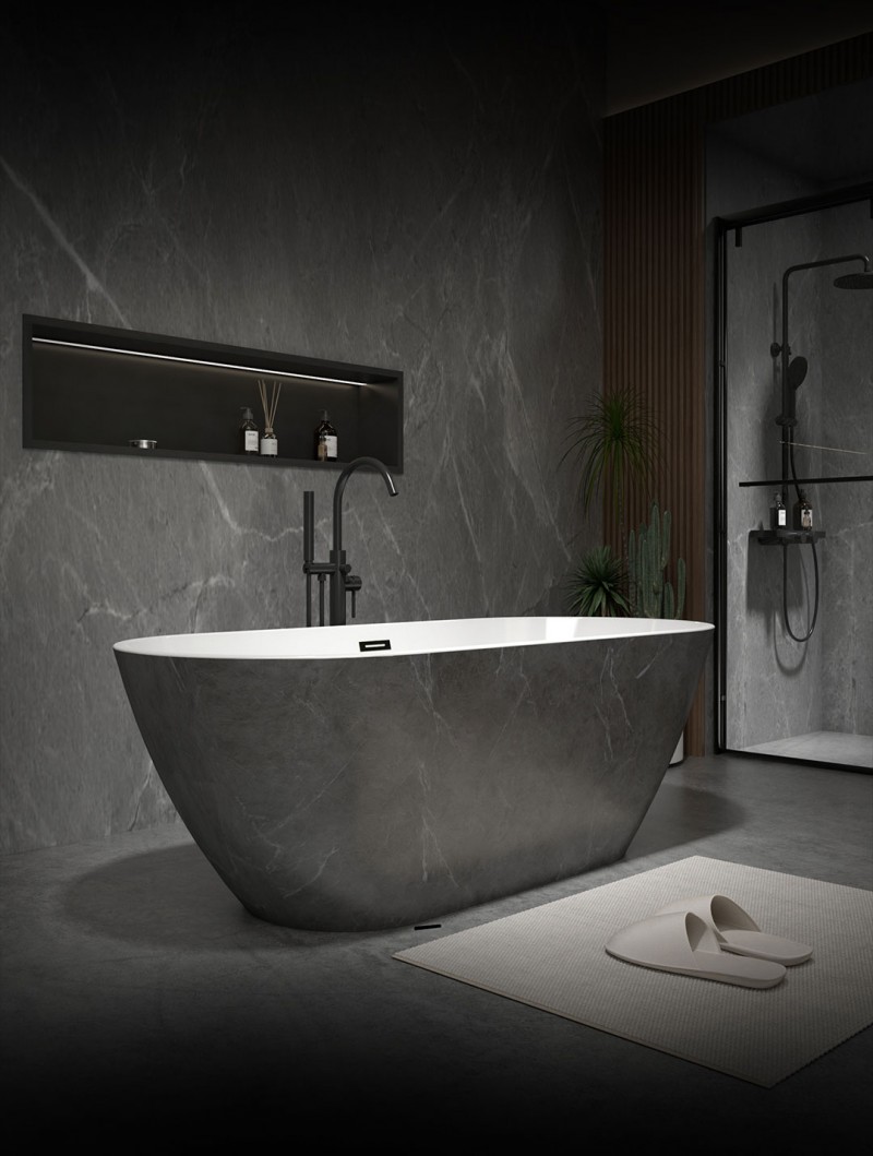 朵納衛浴大理石紋理浴室浴缸浴室柜產品圖_3